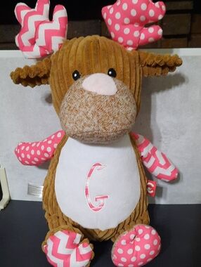 Plush Moose Stuffed Animal with Pink Accents